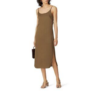 leRumi Kinsey Green Satin Sleeveless Slip Midi Dress Women's Size Medium M